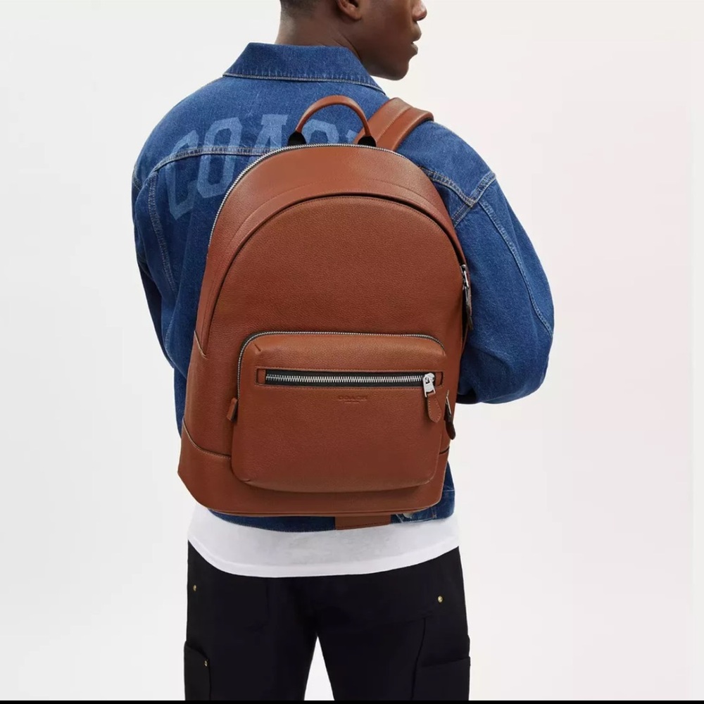 NWT Coach CU105 Men's West Backpack In Redwood Brown Pebble Smooth Leather Bag